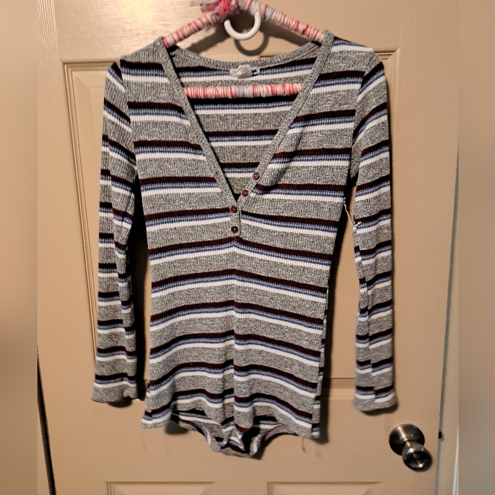 Fashion Nova Striped Bodysuit - Gray and Red